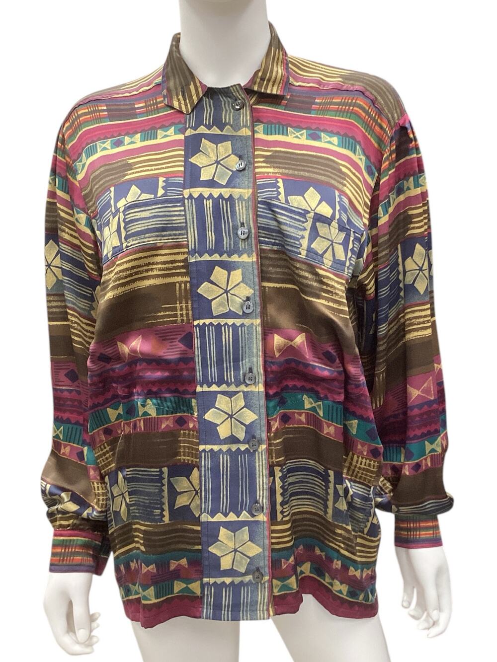 Escada Blouse Women’s Size Small Silk Button-Down Multicolor Print